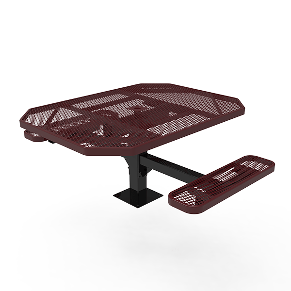 Surface Mount - Expanded - ELITE 46” Octagon Thermoplastic Polyethylene Coated Pedestal Picnic Table With 2 Seats