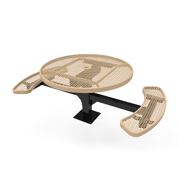 Surface Mount - Expanded - ELITE 46” Round Thermoplastic Polyethylene Coated Pedestal Picnic Table With 2 Seats
