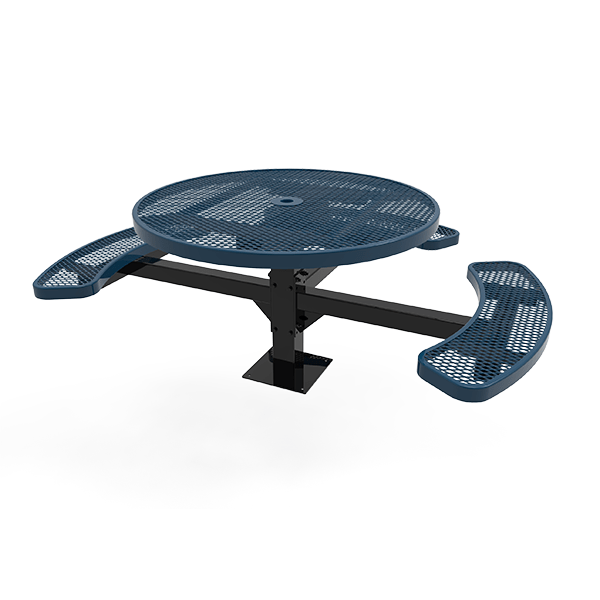 Surface Mount - Expanded Metal - ELITE 46” Round Thermoplastic Polyethylene Coated Pedestal Picnic Table with 3 Seats