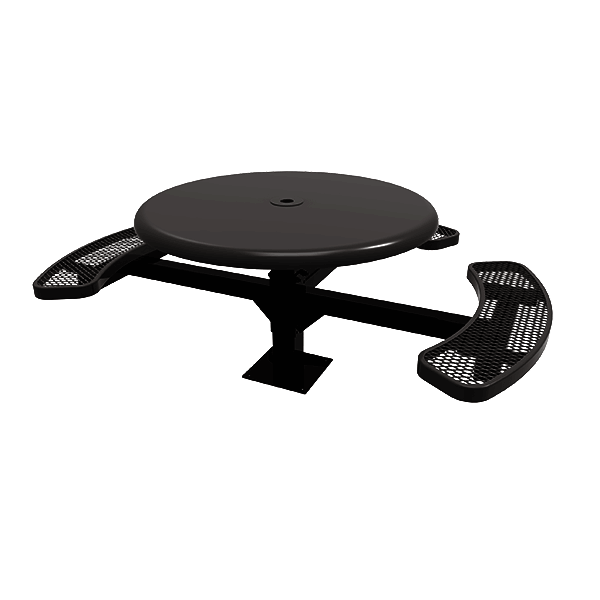 Surface Mount - Expanded Metal - ELITE 46” Round Thermoplastic Polyethylene Coated Pedestal Picnic Table With Solid Top And 3 Seats