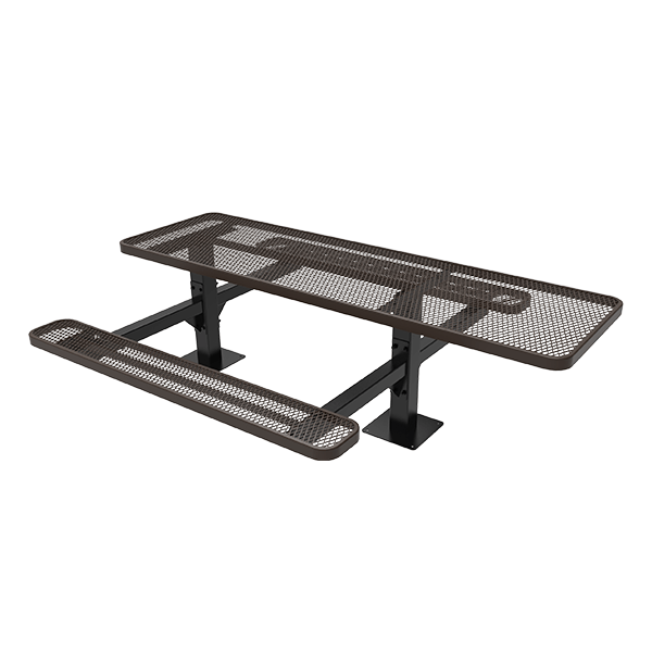Surface Mount - Expanded Metal - ELITE 8 Ft. ADA Thermoplastic Polyethylene Double Pedestal Picnic Table with Single End Access