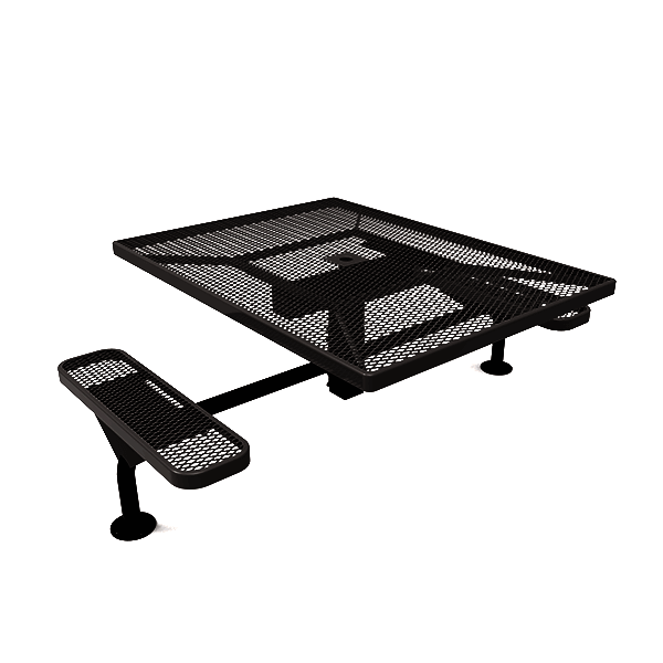 Surface Mount - Expanded Metal - Elite Series 46" x 54" ADA Compliant Nexus Style Square Thermoplastic Polyethylene Coated 2 Seat Pedestal Picnic Table