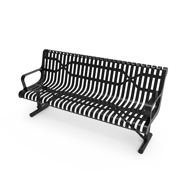 Portable - RHINO 4 Ft. Thermoplastic Polyolefin Coated Slatted Steel Contoured Bench with Arms and Back