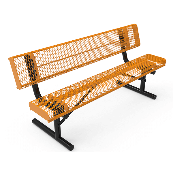 Portable - Expanded Metal - RHINO 4 Ft. Thermoplastic Polyolefin Coated Steel Bench with Back and Rolled Edges