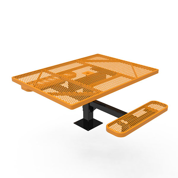 Surface Mount - Expanded Metal - RHINO 46” ADA Square Thermoplastic Polyolefin Coated Pedestal Picnic Table with 2 Seats
