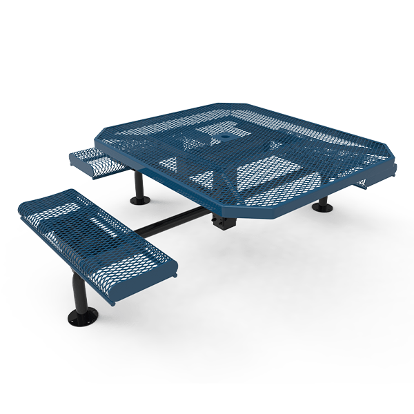 Surface Mount - Expanded Metal - RHINO 46” Nexus Octagon Thermoplastic Polyolefin Coated ADA Picnic Table with 3 Rolled Seats