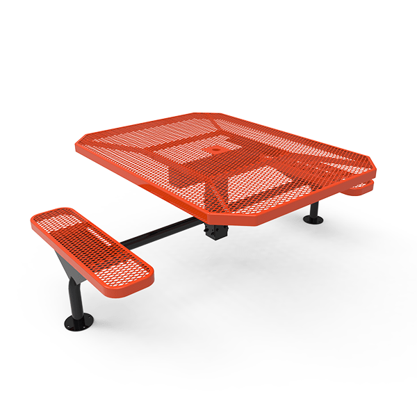 Surface Mount - Expanded Metal - RHINO 46” Nexus Octagon Thermoplastic Polyolefin Coated Pedestal ADA Picnic Table with 2 Attached Seats