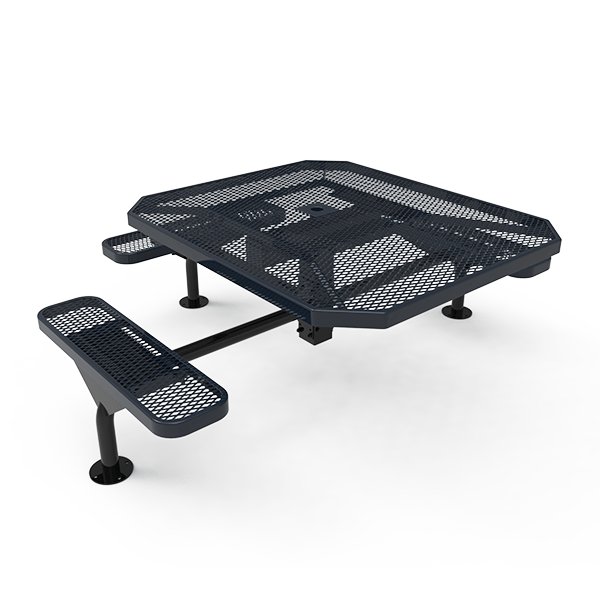 Surface Mount - Expanded Metal - RHINO 46” Nexus Octagon Thermoplastic Polyolefin Coated Pedestal ADA Picnic Table with 3 Attached Seats