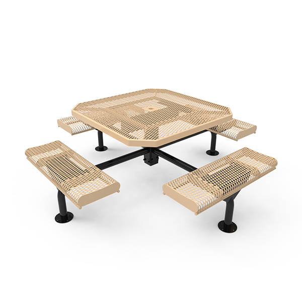 Surface Mount - Expanded Metal - RHINO 46” Nexus Octagon Thermoplastic Polyolefin Coated Picnic Table with Rolled Seats