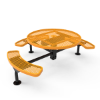 Surface Mount - Expanded Metal - RHINO 46” Nexus Round Thermoplastic Polyolefin Coated Pedestal Metal Picnic Table with 3 Attached Seats