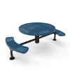 Surface Mount - Perforated Metal - RHINO 46” Nexus Round Thermoplastic Polyolefin Coated Pedestal Steel Picnic Table with 2 Attached Seats