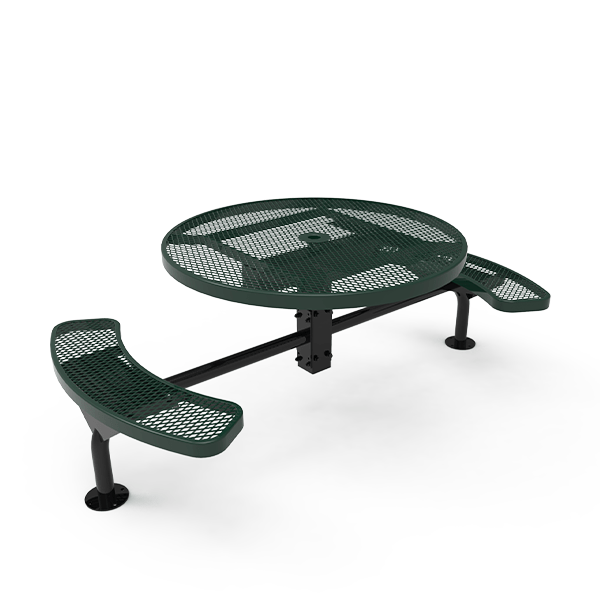 Surface Mount - Expanded Metal - RHINO 46” Nexus Round Thermoplastic Polyolefin Coated Pedestal Steel Picnic Table with 2 Attached Seats