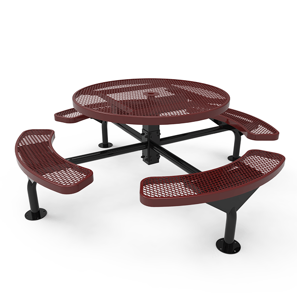 Surface Mount - Expanded Metal - RHINO 46” Nexus Round Thermoplastic Polyolefin Coated Picnic Table