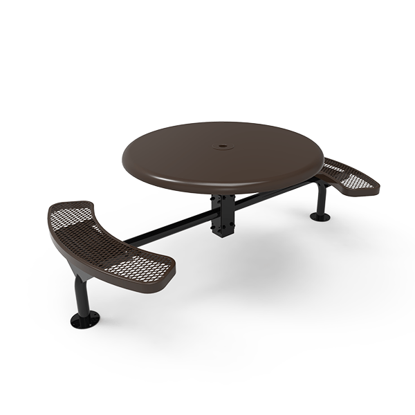 Surface Mount - Expanded Metal - RHINO 46” Nexus Round Thermoplastic Polyolefin Coated Picnic Table with 2 Attached Seat and Solid Top