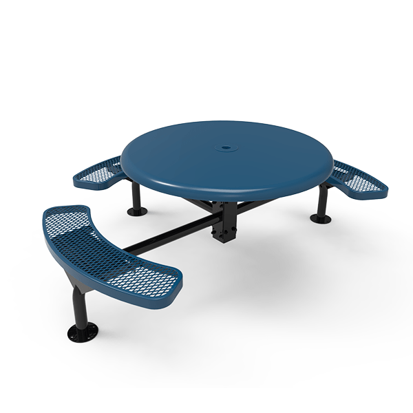 Surface Mount - Expanded Metal - RHINO 46” Nexus Round Thermoplastic Polyolefin Coated Picnic Table With 3 Attached Seat And Solid Top
