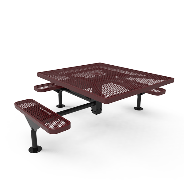 Surface Mount - Expanded Metal - RHINO 46” Nexus Square Thermoplastic Polyolefin Coated Pedestal ADA Picnic Table with 3 Attached Seats