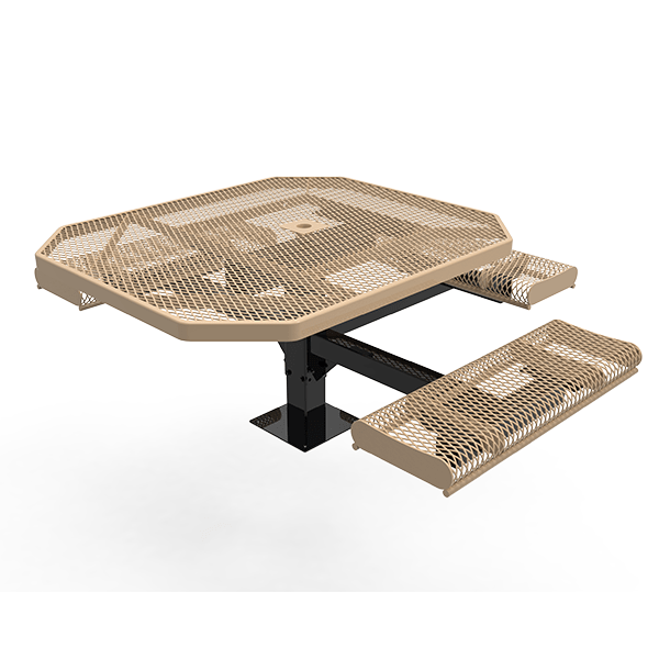 Surface Mount - Expanded Metal - RHINO 46” Octagon Thermoplastic Polyolefin Coated Pedestal Picnic Table with 3 Rolled Seats