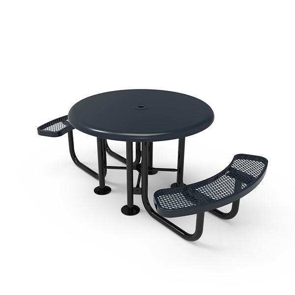 Portable - Expanded Metal - RHINO 46” Round Solid Top Thermoplastic Polyolefin Coated Picnic Table with 2 Seats