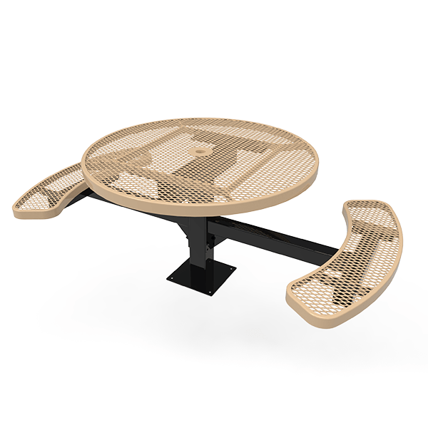 Surface Mount - Expanded Metal - RHINO 46” Round Thermoplastic Polyolefin Coated Pedestal Picnic Table with 2 Seats
