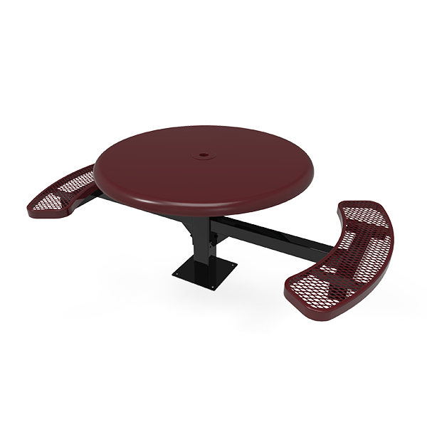 Surface Mount - Expanded Metal - RHINO 46” Round Thermoplastic Polyolefin Coated Pedestal Picnic Table with Solid Top and 2 Seats