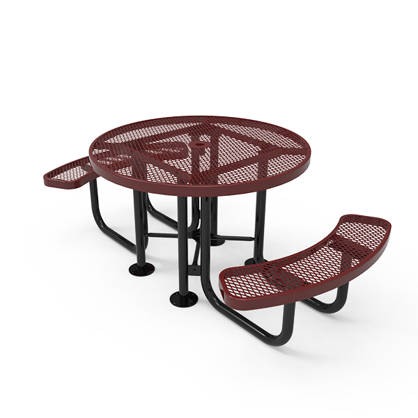 Portable - Expanded Metal - RHINO 46” Round Thermoplastic Polyolefin Coated Picnic Table with 2 Seats