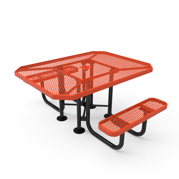 Portable - Expanded Metal - RHINO 46” Octagon Thermoplastic Polyolefin Coated Picnic Table with 2 Seats