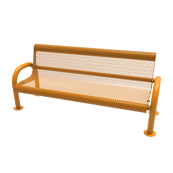 Surface Mount - Expanded Metal - RHINO 6 Ft. MOD Thermoplastic Polyolefin Coated Metal Bench with Back