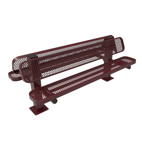 Surface Mount - Expanded Metal - RHINO 6 Ft. Thermoplastic Polyolefin Coated Metal Double Pedestal Bench with Back
