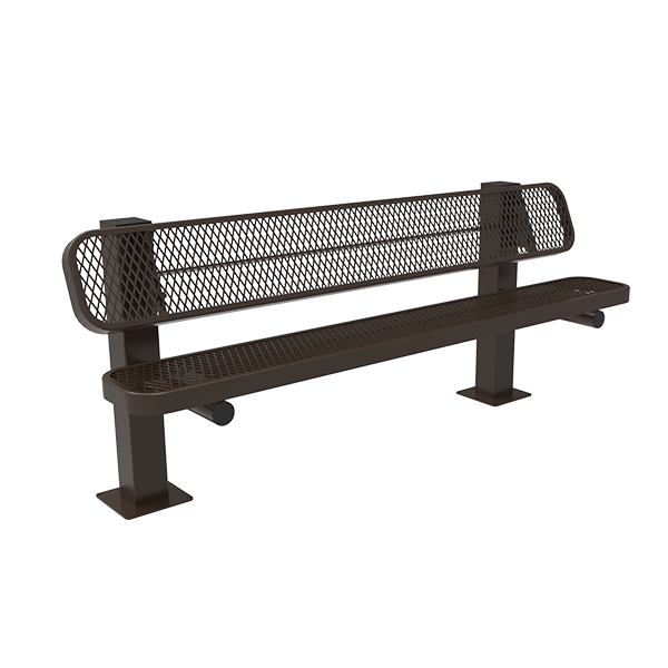 Surface Mount - Expanded Metal - RHINO 6 Ft. Thermoplastic Polyolefin Coated Metal Pedestal Bench with Back