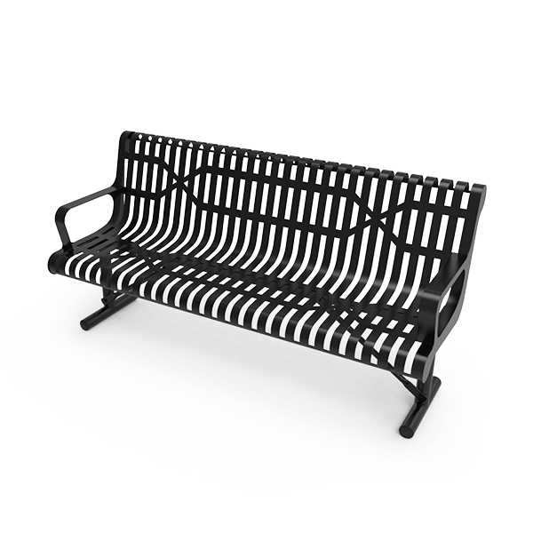 Portable - RHINO 6 Ft. Thermoplastic Polyolefin Coated Slatted Steel Contoured Bench with Arms and Back