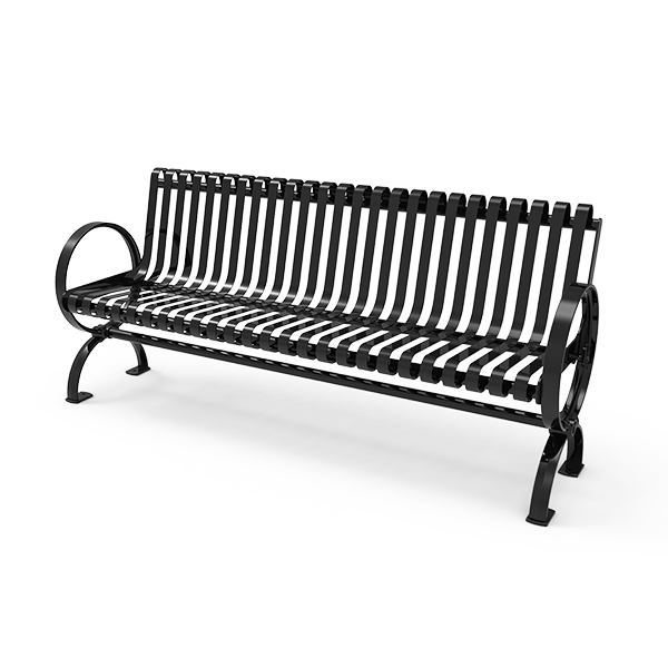 Portable and Surface Mount - RHINO 6 Ft. Thermoplastic Polyolefin Coated Strap Steel Village Bench with Backrest