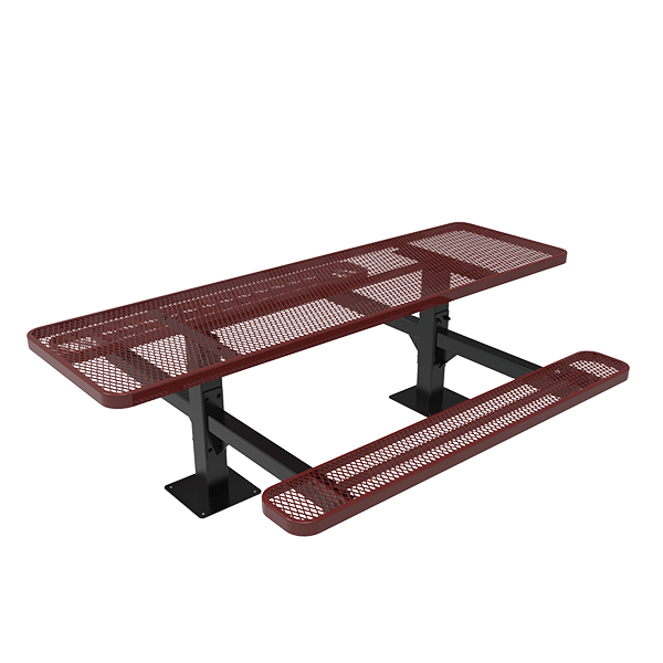 Surface Mount - Expanded Metal - RHINO 8 Ft. ADA Compliant Thermoplastic Polyolefin Double Pedestal Picnic Table with Double End Access