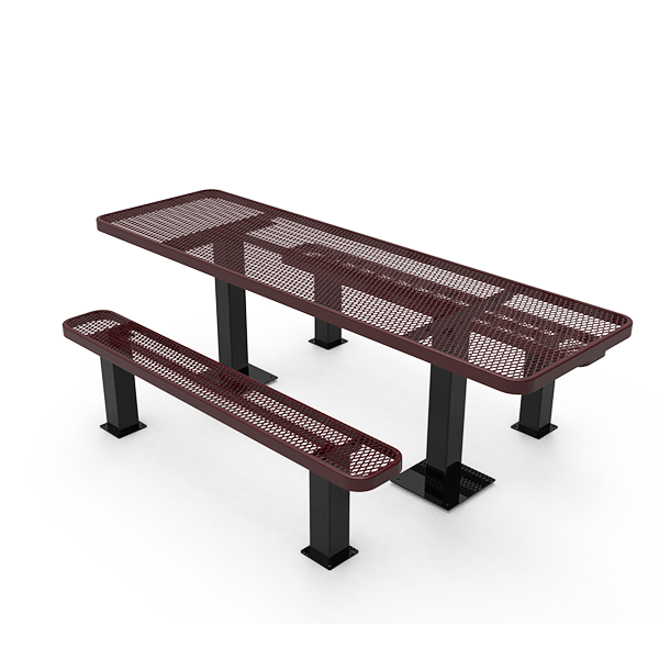 Surface Mount - Expanded Metal - RHINO 8 Ft. ADA Rectangular Thermoplastic Polyolefin Coated Pedestal Picnic Table with Independent Benches and Double End Access