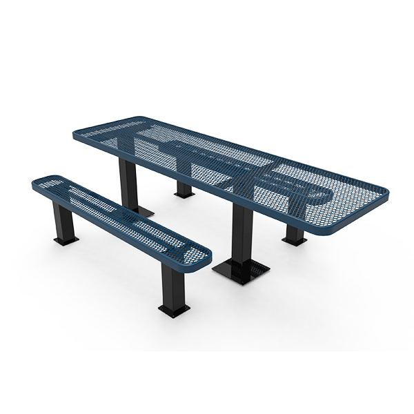 Surface Mount - Expanded Metal - RHINO 8 Ft. ADA Rectangular Thermoplastic Polyolefin Coated Pedestal Picnic Table with Independent Benches and Single End Access