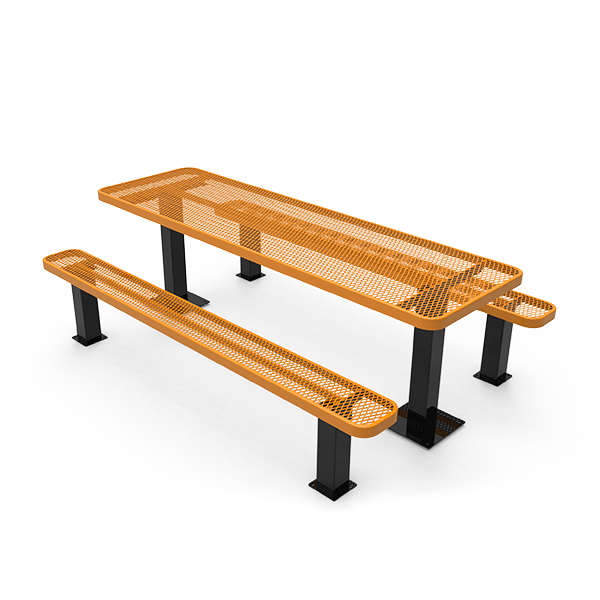 Surface Mount - Expanded Metal - RHINO 8 Ft. Rectangular Thermoplastic Polyolefin Coated Pedestal Picnic Table with Independent Benches