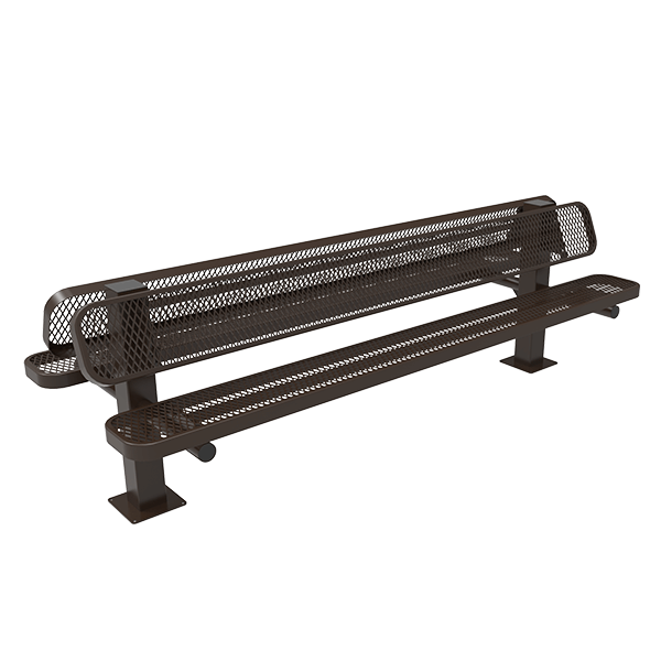 Expanded Metal - Surface Mount - RHINO 8 Ft. Thermoplastic Polyolefin Coated Metal Double Pedestal Bench with Back