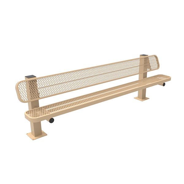 Surface Mount - Expanded Metal - RHINO 8 Ft. Thermoplastic Polyolefin Coated Metal Pedestal Bench with Back