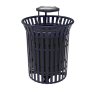 RHINO 32 Gallon Thermoplastic Strap Steel Skyline Trash Receptacle with Flared Top and Side Opening - Ash Bonnet Lid