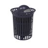 RHINO 32 Gallon Thermoplastic Strap Steel Skyline Trash Receptacle with Flared Top and Side Opening - Dome Lid