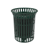 RHINO 32 Gallon Thermoplastic Strap Steel Skyline Trash Receptacle with Flared Top and Side Opening - Flat Lid