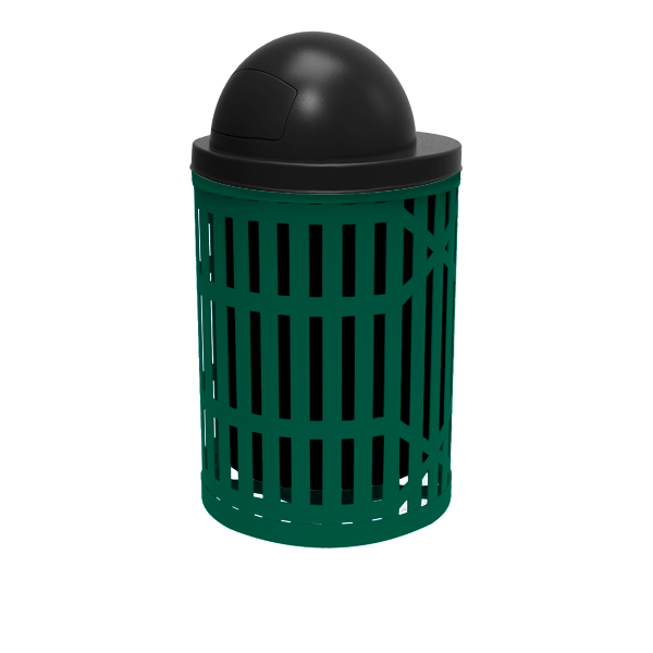 RHINO Series 32 Gallon Thermoplastic Slatted Steel Trash Receptacle With Dome Top And Liner