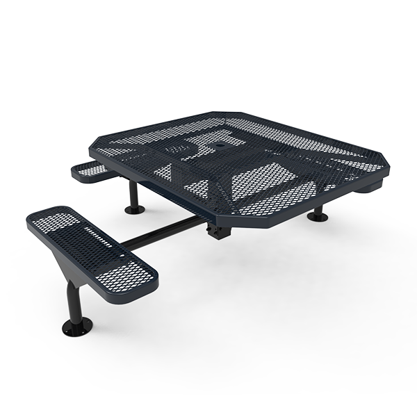 Surface Mount - Expanded Metal - ELITE 46” Nexus Octagon Thermoplastic Polyethylene Coated Pedestal ADA Picnic Table with 3 Attached Seats