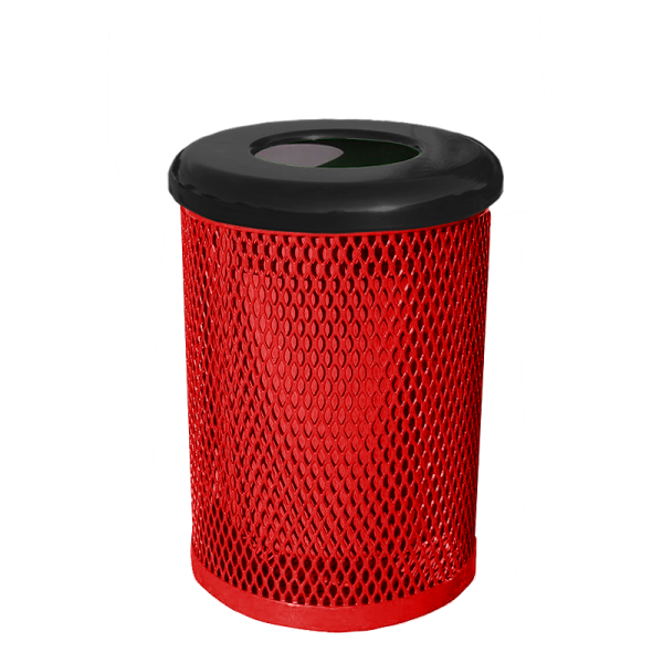 Expanded Metal - Flat Top - RHINO 55 Gallon Thermoplastic Steel Trash Receptacle with Liner and Flat or Bonnet Lid Option