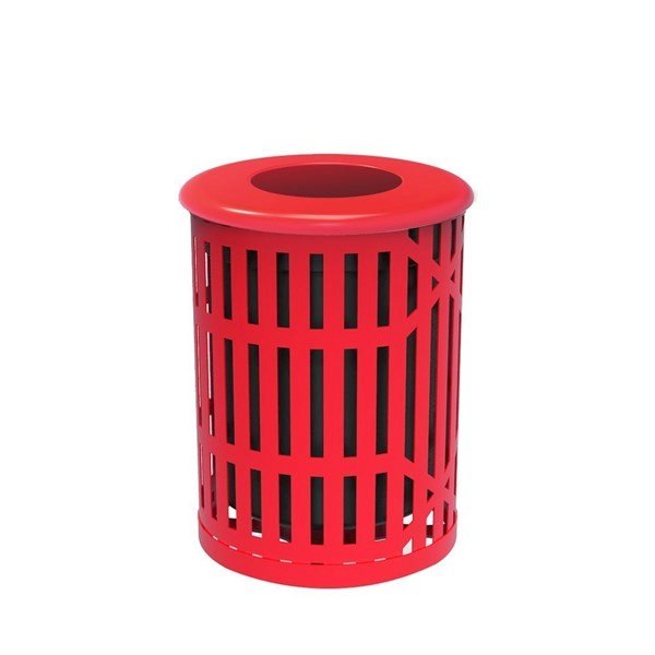 Flat Lid - RHINO 55 Gallon Thermoplastic Slatted Steel Trash Receptacle with Liner and Flat or Bonnet Lid Option