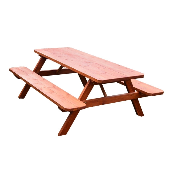 6 Ft. Traditional Wooden Picnic Table with 2 Attached Benches	