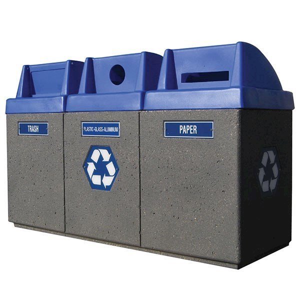 Three Bin Recycling Center Trash Receptacles