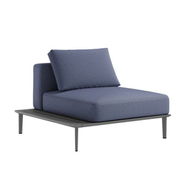 Platform Armless Lounge Chair Deep Cushion Modular Seating with Right Side Table - 57.5 lbs. 