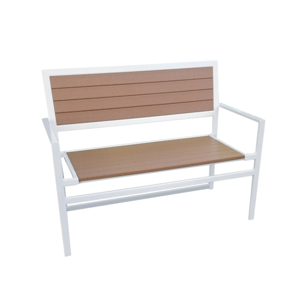 Picture of Stationary Eco Faux Wood Slat Loveseat with Arms, Aluminum Frame