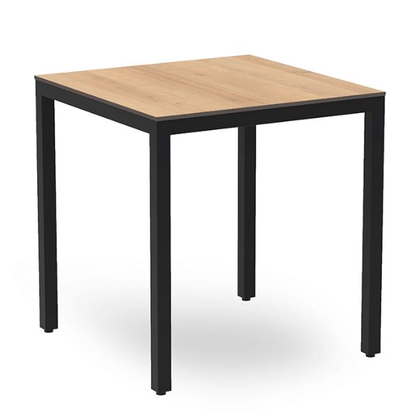 Natural Oak_Black - 27.6” Square Barcino Compact HPL Dining Table with Anodized Aluminum Frame - 17.4 lbs.