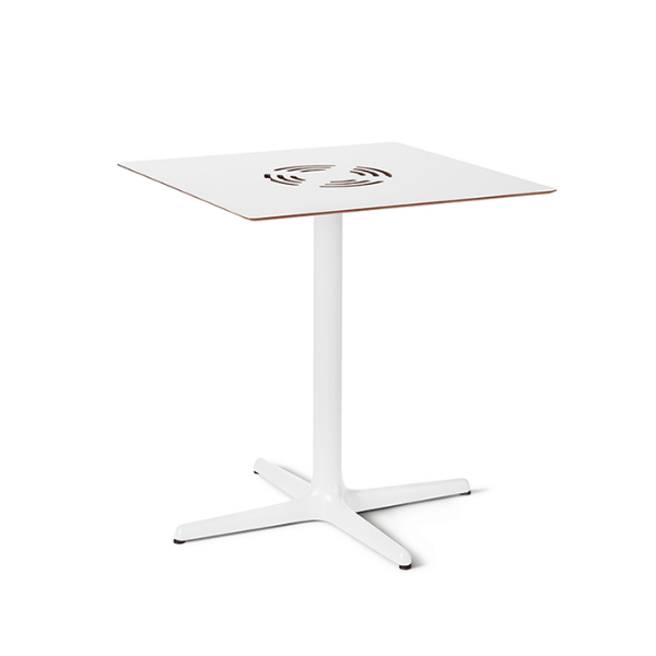 Ivory - 27.6” Square Toledo Air Patio Dining Table with HPL Top and Painted Aluminum X Base - 25 lbs.
